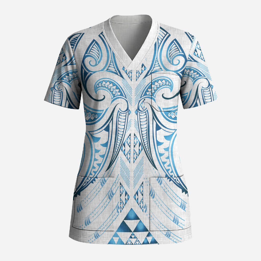 Maori Rugby Custom Ngaru Mangopare Scrub Top Kahui Whetu Niho Taniwha Motif