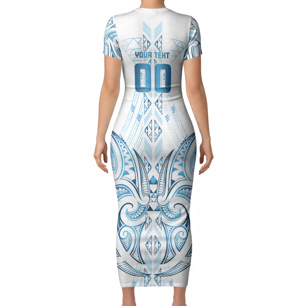 Maori Rugby Custom Ngaru Mangopare Short Sleeve Bodycon Dress Kahui Whetu Niho Taniwha Motif