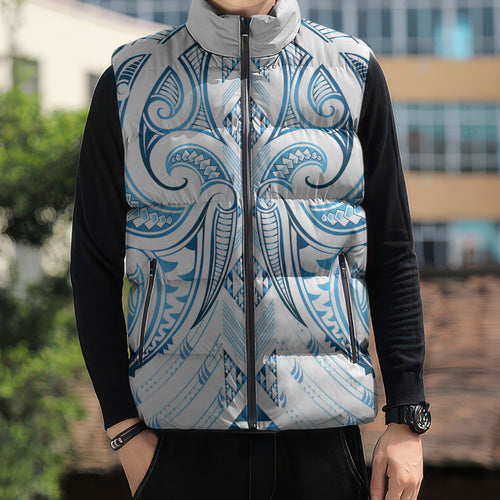 Maori Rugby Custom Ngaru Mangopare Sleeveless Puffer Jacket Kahui Whetu Niho Taniwha Motif