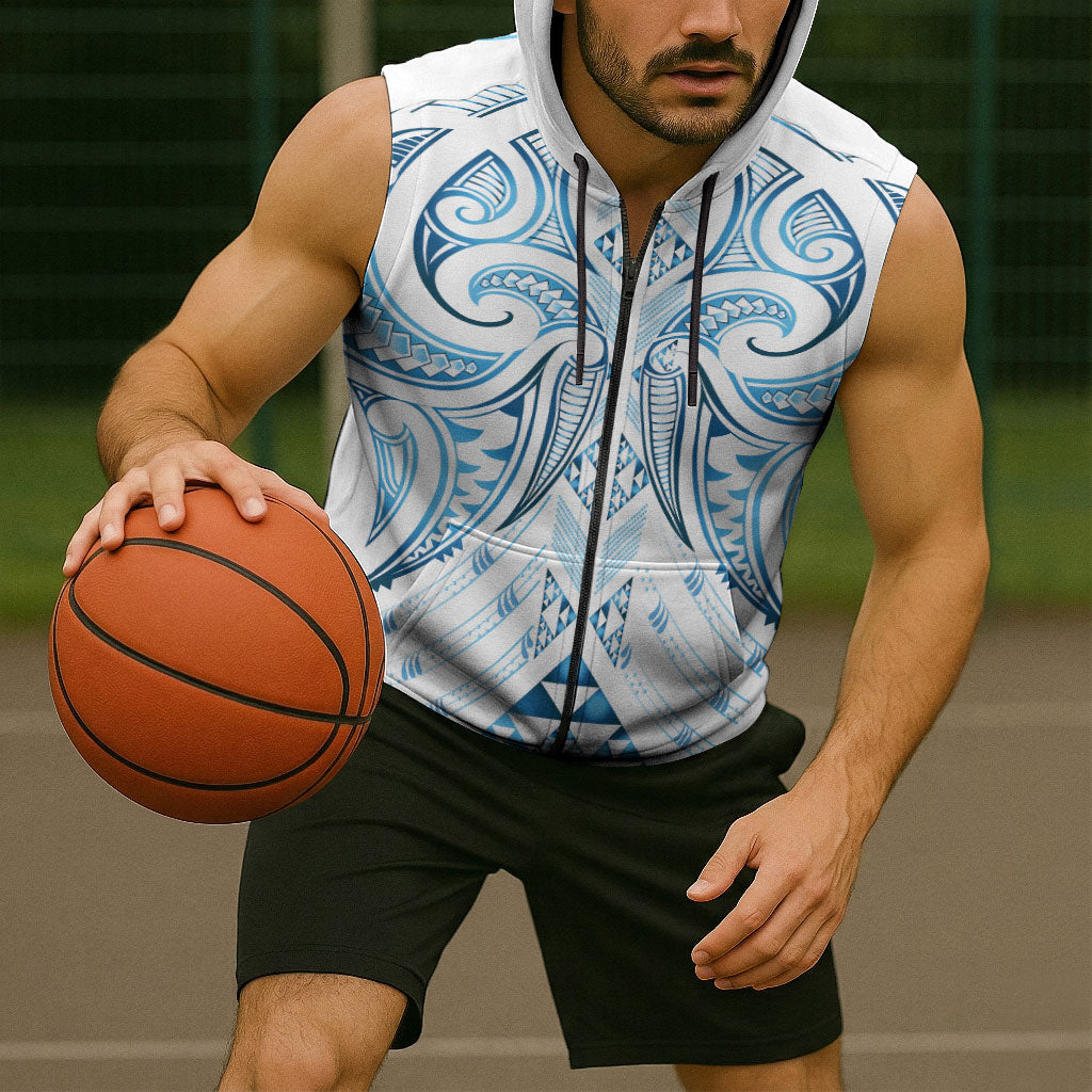 Maori Rugby Custom Ngaru Mangopare Sleeveless Zip Hoodie Kahui Whetu Niho Taniwha Motif
