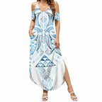 Maori Rugby Custom Ngaru Mangopare Summer Maxi Dress Kahui Whetu Niho Taniwha Motif