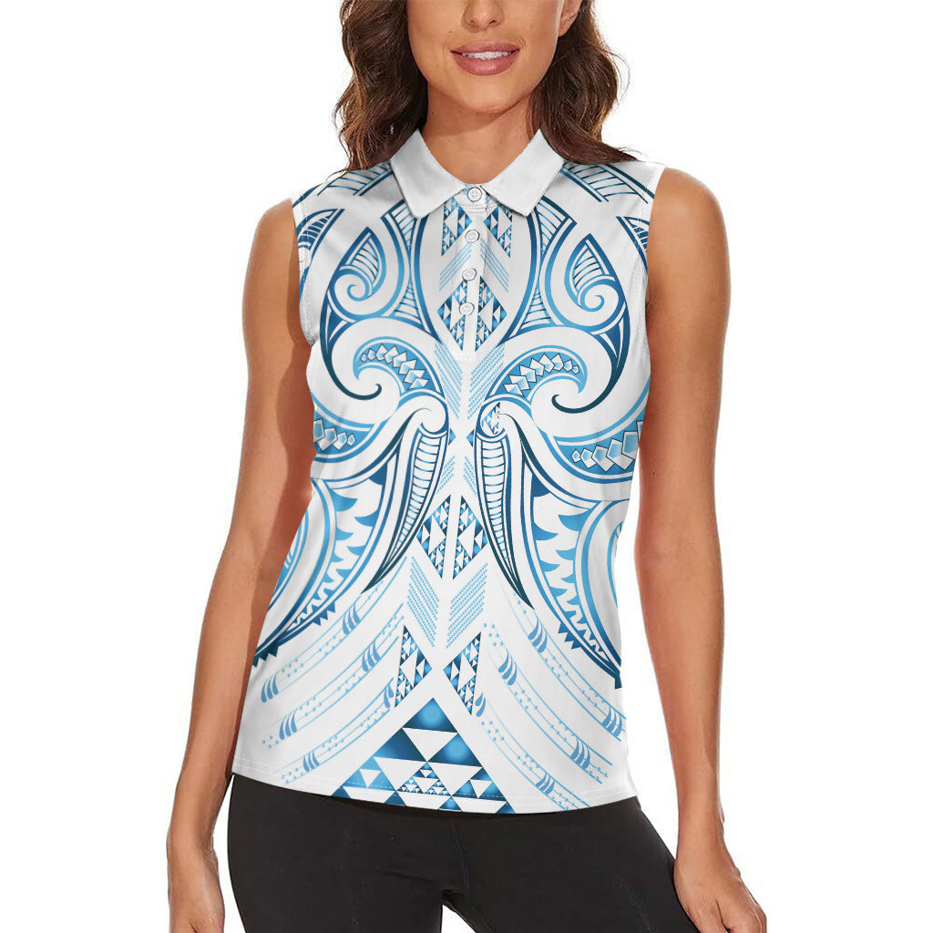 Maori Rugby Custom Ngaru Mangopare Women Sleeveless Polo Shirt Kahui Whetu Niho Taniwha Motif