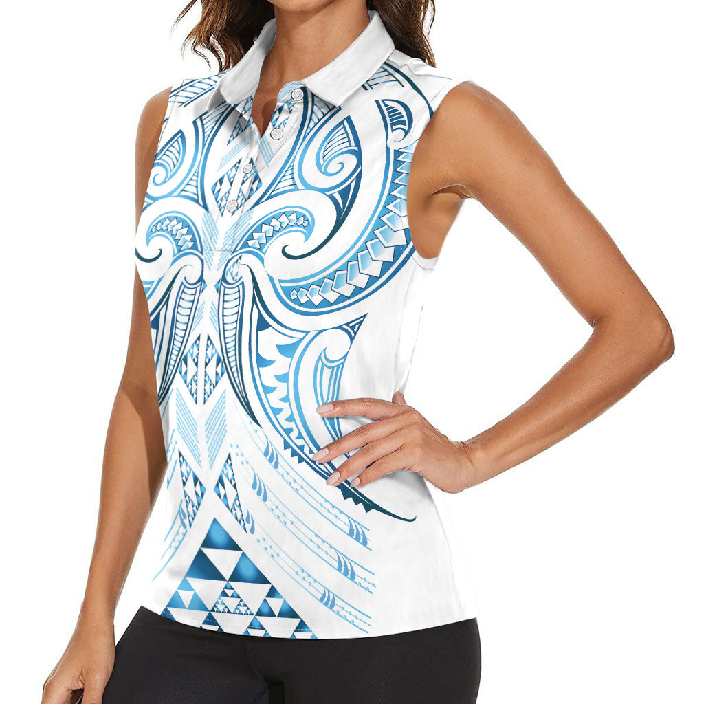 Maori Rugby Custom Ngaru Mangopare Women Sleeveless Polo Shirt Kahui Whetu Niho Taniwha Motif