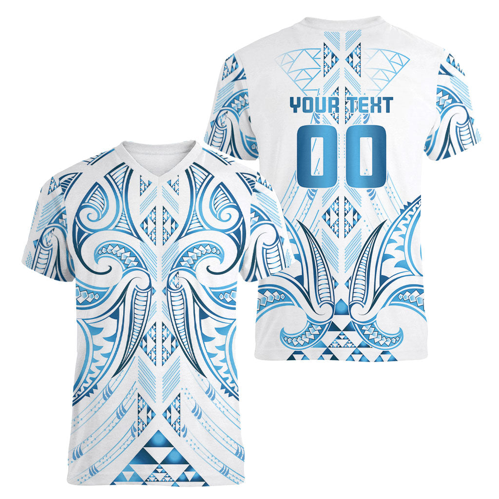 Maori Rugby Custom Ngaru Mangopare Women V-Neck T-Shirt Kahui Whetu Niho Taniwha Motif