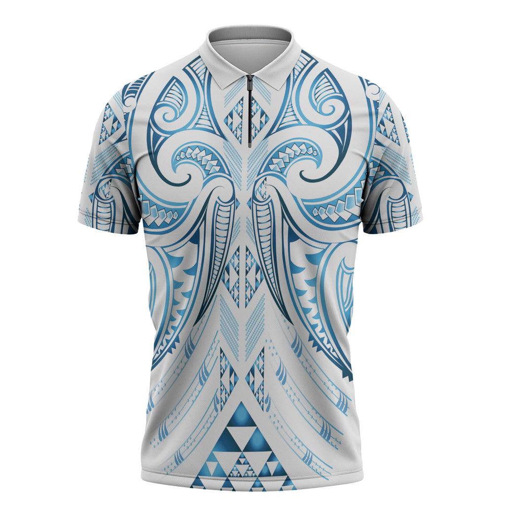Maori Rugby Custom Ngaru Mangopare Zipper Polo Shirt Kahui Whetu Niho Taniwha Motif