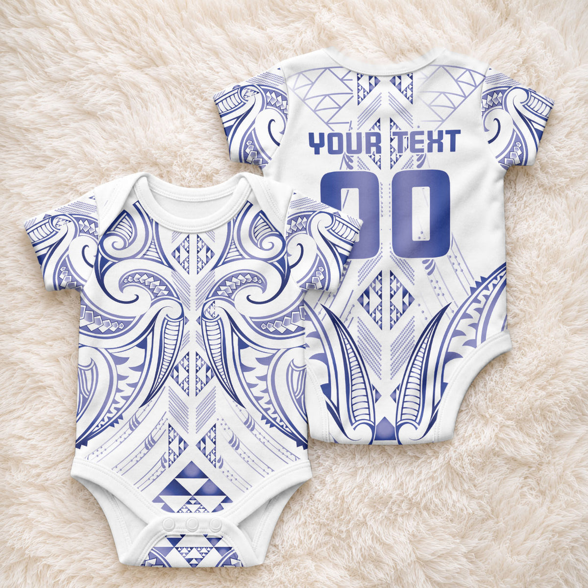 Maori Rugby Custom Ngaru Mangopare Baby Onesie Kikorangi Niho Taniwha Motif