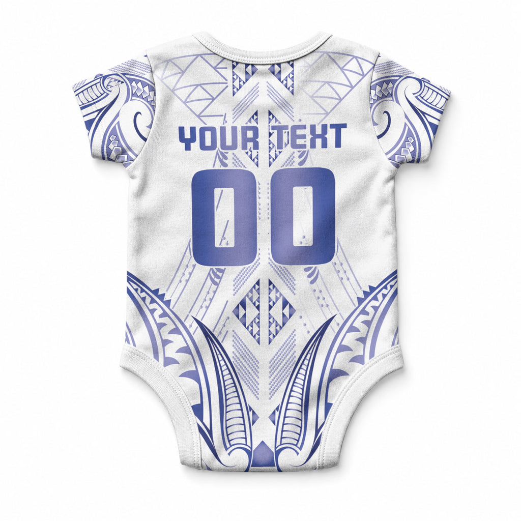 Maori Rugby Custom Ngaru Mangopare Baby Onesie Kikorangi Niho Taniwha Motif