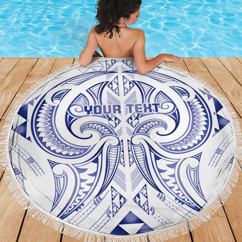 Maori Rugby Custom Ngaru Mangopare Beach Blanket Kikorangi Niho Taniwha Motif