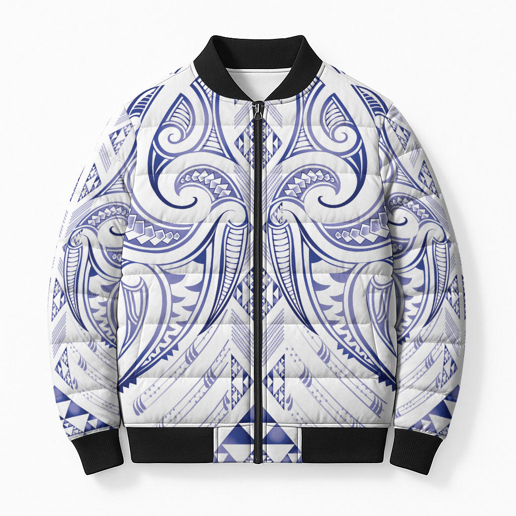 Maori Rugby Custom Ngaru Mangopare Bomber Puffer Jacket Kikorangi Niho Taniwha Motif