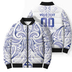 Maori Rugby Custom Ngaru Mangopare Bomber Puffer Jacket Kikorangi Niho Taniwha Motif