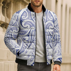 Maori Rugby Custom Ngaru Mangopare Bomber Puffer Jacket Kikorangi Niho Taniwha Motif