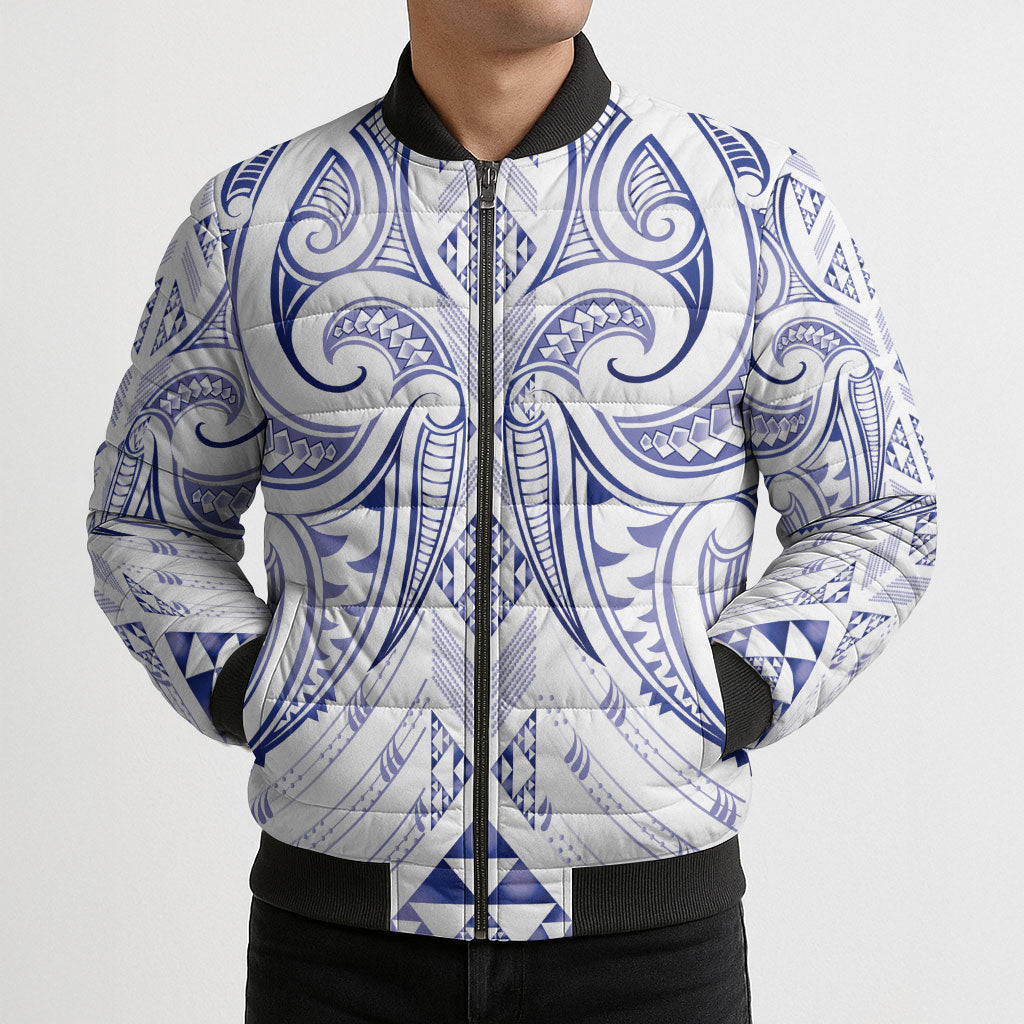 Maori Rugby Custom Ngaru Mangopare Bomber Puffer Jacket Kikorangi Niho Taniwha Motif