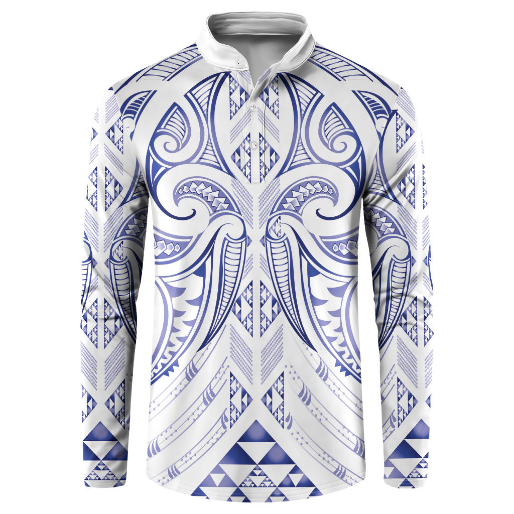 Maori Rugby Custom Ngaru Mangopare Button Sweatshirt Kikorangi Niho Taniwha Motif