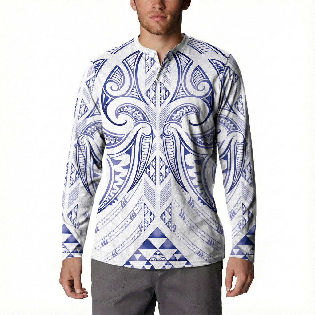 Maori Rugby Custom Ngaru Mangopare Button Sweatshirt Kikorangi Niho Taniwha Motif