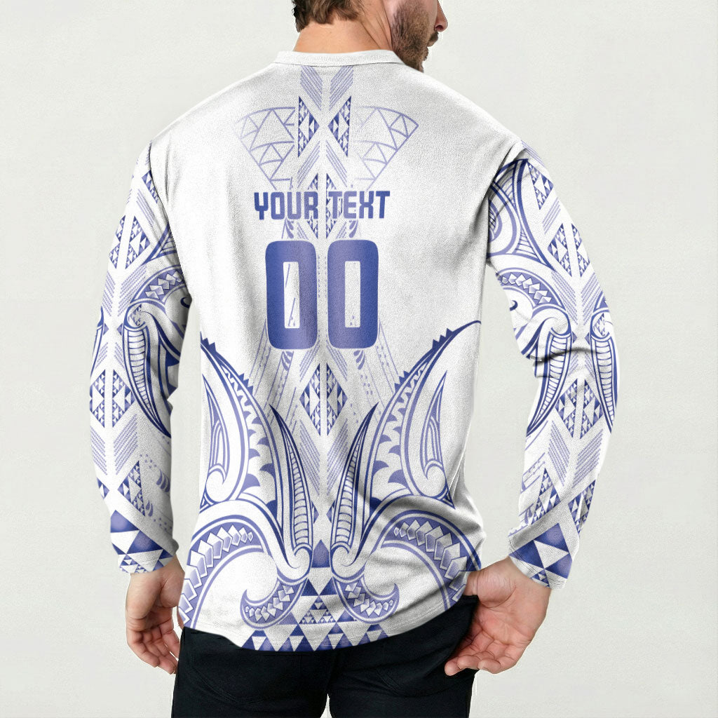 Maori Rugby Custom Ngaru Mangopare Button Sweatshirt Kikorangi Niho Taniwha Motif