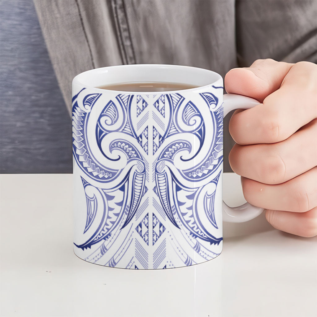 Maori Rugby Custom Ngaru Mangopare Ceramic Mug Kikorangi Niho Taniwha Motif