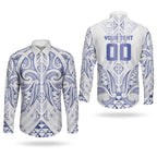 Maori Rugby Custom Ngaru Mangopare Couples Matching Long Sleeve Bodycon Dress and Long Sleeve Button Shirt Kikorangi Niho Taniwha Motif