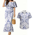 Maori Rugby Custom Ngaru Mangopare Couples Matching Mermaid Dress and Hawaiian Shirt Kikorangi Niho Taniwha Motif