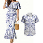 Maori Rugby Custom Ngaru Mangopare Couples Matching Mermaid Dress and Hawaiian Shirt Kikorangi Niho Taniwha Motif