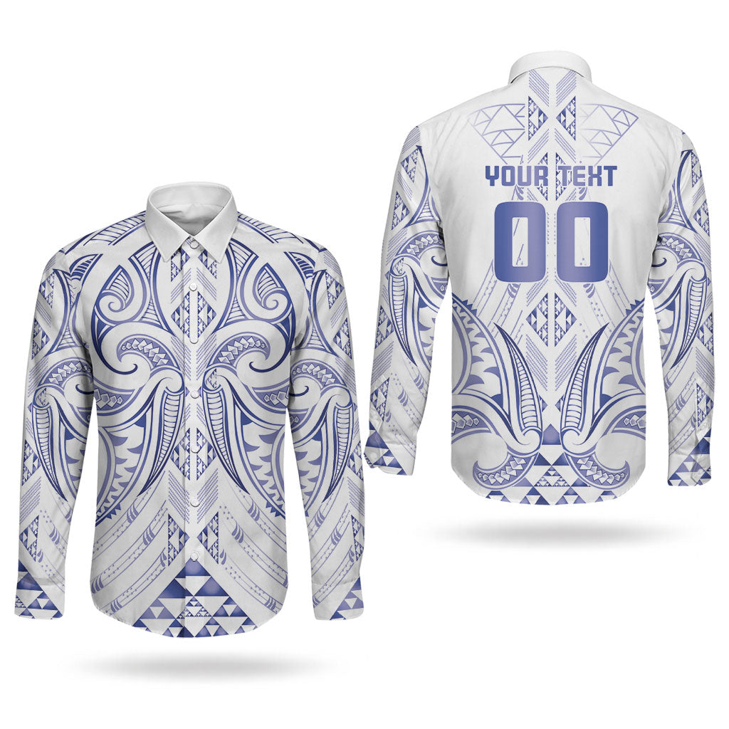 Maori Rugby Custom Ngaru Mangopare Couples Matching Mermaid Dress and Long Sleeve Button Shirt Kikorangi Niho Taniwha Motif