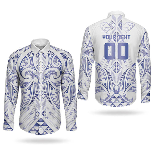 Maori Rugby Custom Ngaru Mangopare Couples Matching Mermaid Dress and Long Sleeve Button Shirt Kikorangi Niho Taniwha Motif