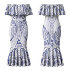 Maori Rugby Custom Ngaru Mangopare Couples Matching Mermaid Dress and Long Sleeve Button Shirt Kikorangi Niho Taniwha Motif