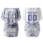 Maori Rugby Custom Ngaru Mangopare Couples Matching Off Shoulder Short Dress and Hawaiian Shirt Kikorangi Niho Taniwha Motif