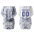 Maori Rugby Custom Ngaru Mangopare Couples Matching Off Shoulder Short Dress and Long Sleeve Button Shirt Kikorangi Niho Taniwha Motif