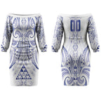 Maori Rugby Custom Ngaru Mangopare Couples Matching Off The Shoulder Long Sleeve Dress and Hawaiian Shirt Kikorangi Niho Taniwha Motif