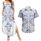 Maori Rugby Custom Ngaru Mangopare Couples Matching Summer Maxi Dress and Hawaiian Shirt Kikorangi Niho Taniwha Motif