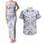 Maori Rugby Custom Ngaru Mangopare Couples Matching Tank Maxi Dress and Hawaiian Shirt Kikorangi Niho Taniwha Motif