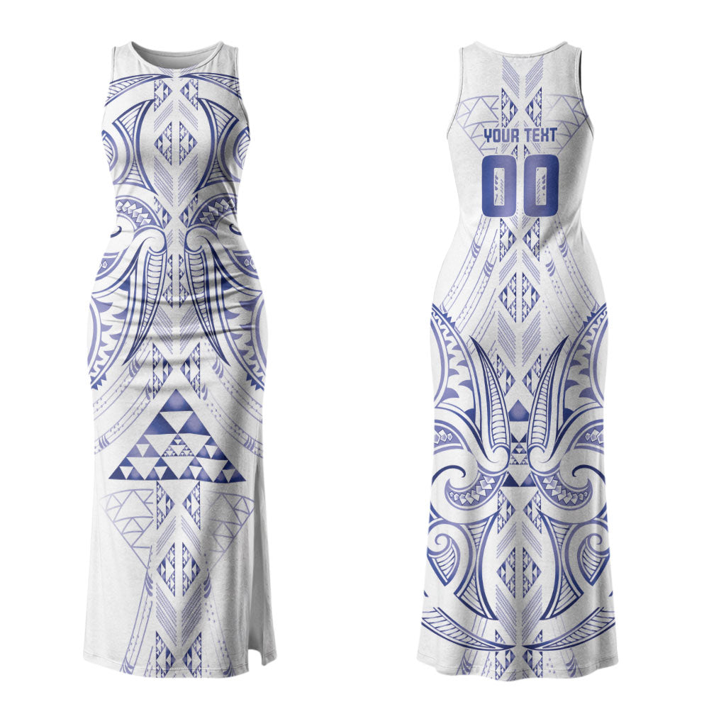 Maori Rugby Custom Ngaru Mangopare Couples Matching Tank Maxi Dress and Long Sleeve Button Shirt Kikorangi Niho Taniwha Motif
