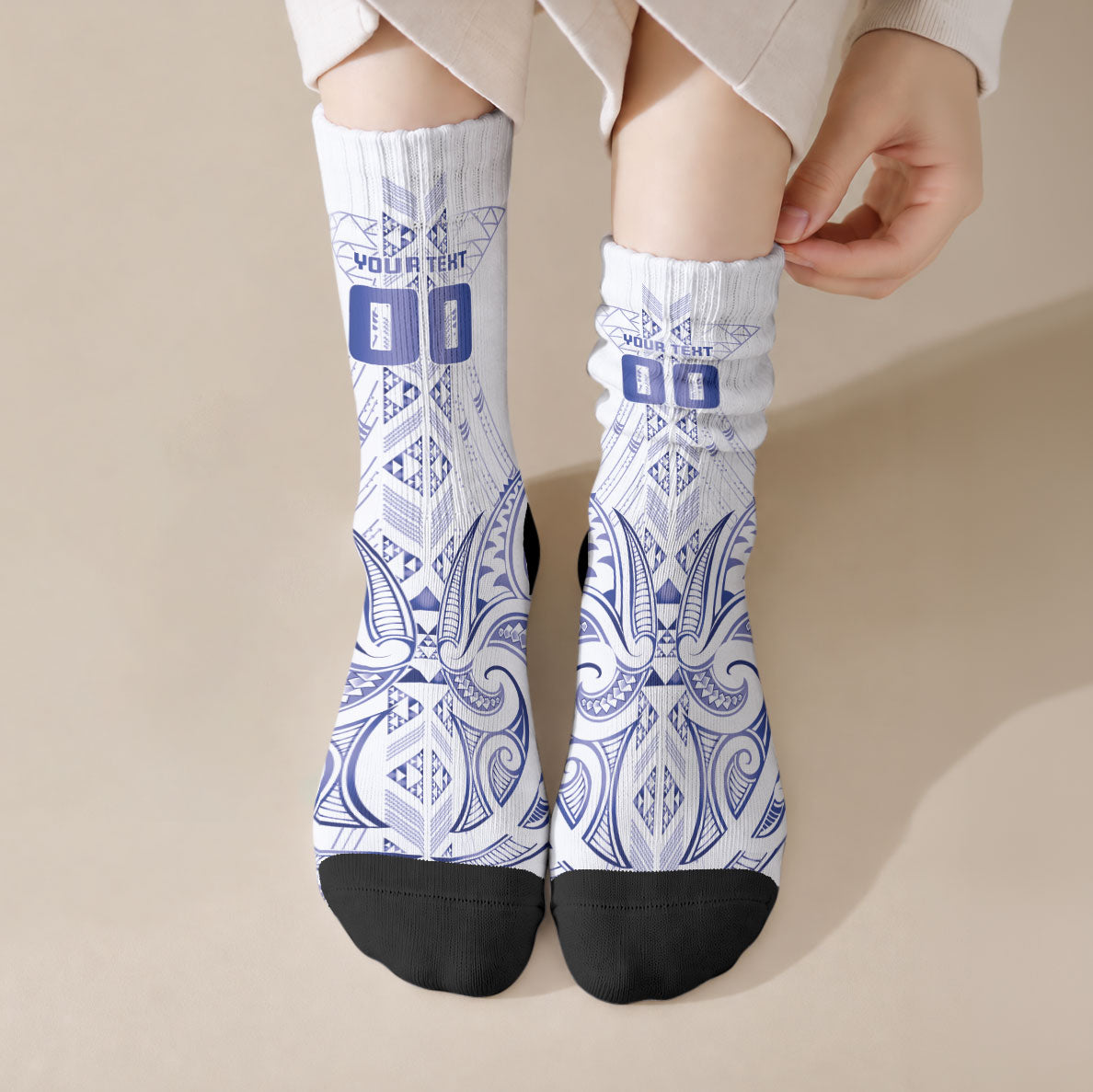 Maori Rugby Custom Ngaru Mangopare Crew Socks Kikorangi Niho Taniwha Motif