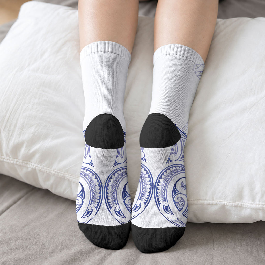 Maori Rugby Custom Ngaru Mangopare Crew Socks Kikorangi Niho Taniwha Motif