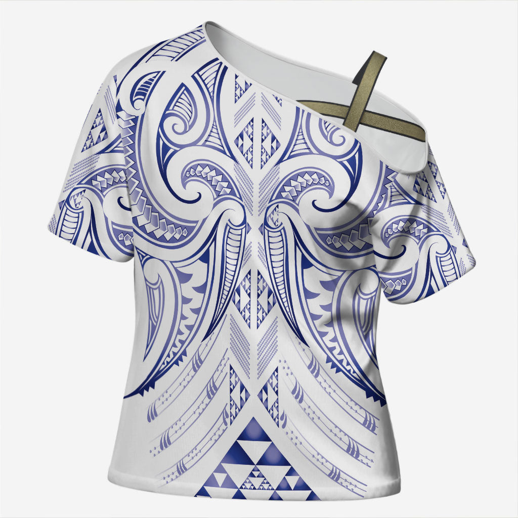 Maori Rugby Custom Ngaru Mangopare Cross Shoulder Shirt Kikorangi Niho Taniwha Motif