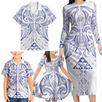 Maori Rugby Custom Ngaru Mangopare Family Matching Long Sleeve Bodycon Dress and Hawaiian Shirt Kikorangi Niho Taniwha Motif
