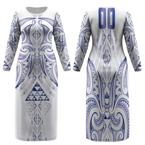 Maori Rugby Custom Ngaru Mangopare Family Matching Long Sleeve Bodycon Dress and Hawaiian Shirt Kikorangi Niho Taniwha Motif