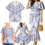 Maori Rugby Custom Ngaru Mangopare Family Matching Mermaid Dress and Hawaiian Shirt Kikorangi Niho Taniwha Motif
