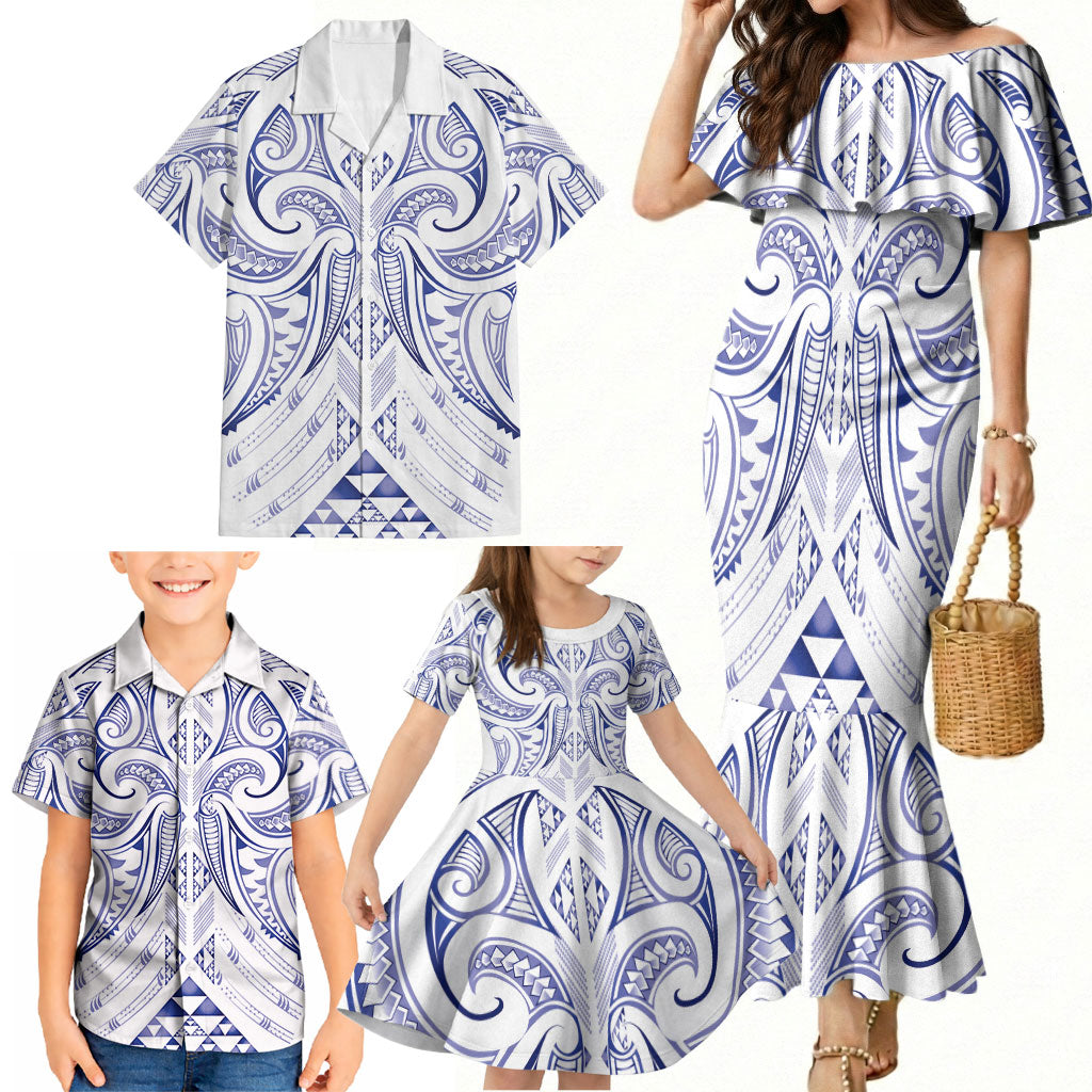 Maori Rugby Custom Ngaru Mangopare Family Matching Mermaid Dress and Hawaiian Shirt Kikorangi Niho Taniwha Motif