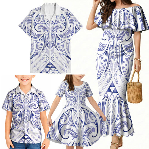 Maori Rugby Custom Ngaru Mangopare Family Matching Mermaid Dress and Hawaiian Shirt Kikorangi Niho Taniwha Motif