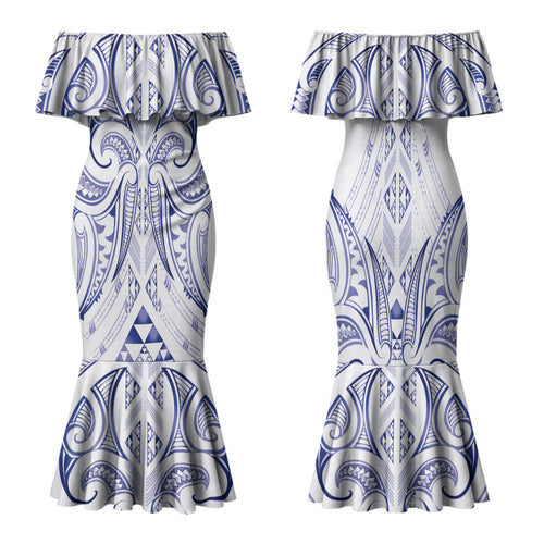 Maori Rugby Custom Ngaru Mangopare Family Matching Mermaid Dress and Hawaiian Shirt Kikorangi Niho Taniwha Motif