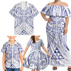 Maori Rugby Custom Ngaru Mangopare Family Matching Off Shoulder Maxi Dress and Hawaiian Shirt Kikorangi Niho Taniwha Motif