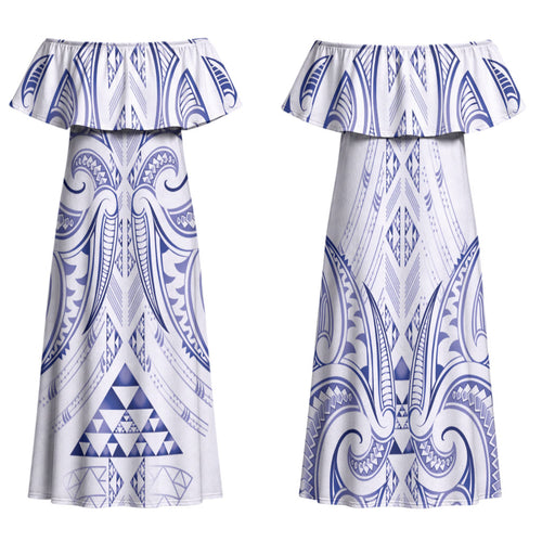 Maori Rugby Custom Ngaru Mangopare Family Matching Off Shoulder Maxi Dress and Hawaiian Shirt Kikorangi Niho Taniwha Motif