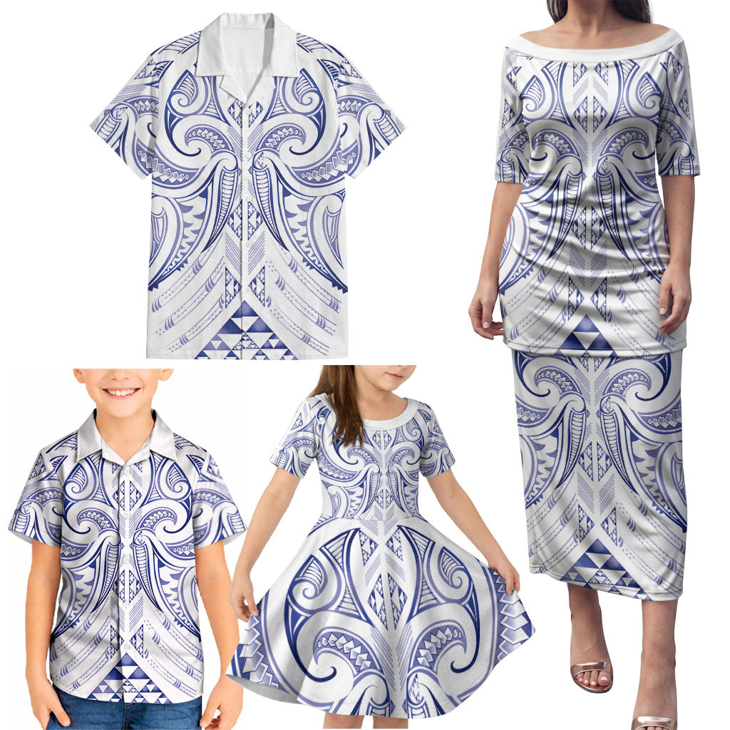 Maori Rugby Custom Ngaru Mangopare Family Matching Puletasi and Hawaiian Shirt Kikorangi Niho Taniwha Motif