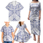 Maori Rugby Custom Ngaru Mangopare Family Matching Puletasi and Hawaiian Shirt Kikorangi Niho Taniwha Motif