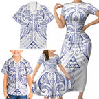 Maori Rugby Custom Ngaru Mangopare Family Matching Short Sleeve Bodycon Dress and Hawaiian Shirt Kikorangi Niho Taniwha Motif