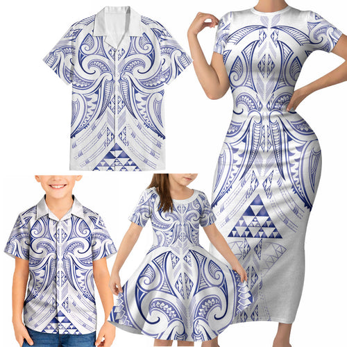 Maori Rugby Custom Ngaru Mangopare Family Matching Short Sleeve Bodycon Dress and Hawaiian Shirt Kikorangi Niho Taniwha Motif