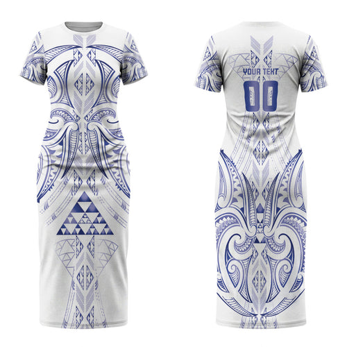 Maori Rugby Custom Ngaru Mangopare Family Matching Short Sleeve Bodycon Dress and Hawaiian Shirt Kikorangi Niho Taniwha Motif