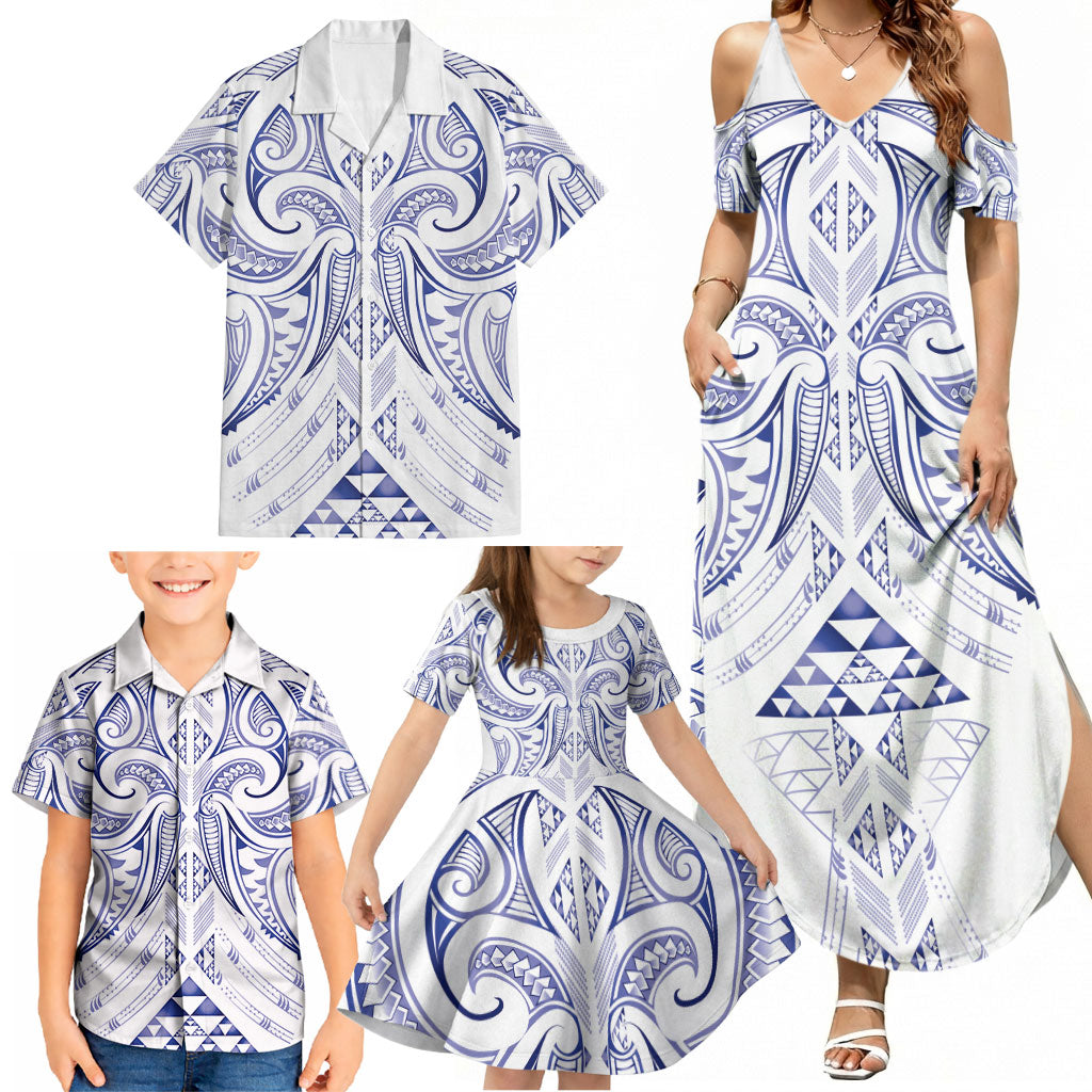 Maori Rugby Custom Ngaru Mangopare Family Matching Summer Maxi Dress and Hawaiian Shirt Kikorangi Niho Taniwha Motif