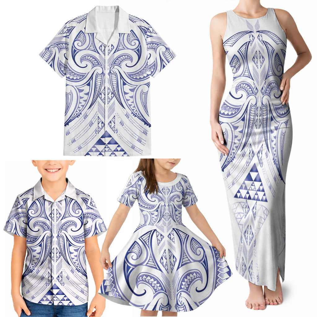 Maori Rugby Custom Ngaru Mangopare Family Matching Tank Maxi Dress and Hawaiian Shirt Kikorangi Niho Taniwha Motif